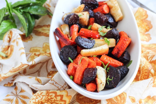 Gluten-free Thanksgiving Menu | Honey-Dijon roasted root vegetables